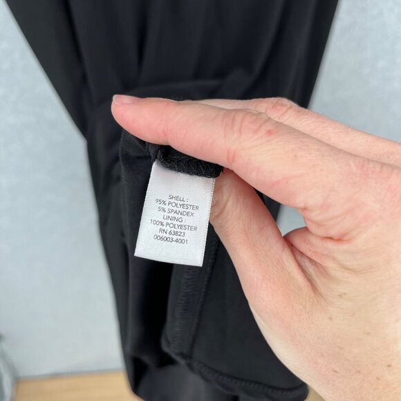 CJ Banks Faux Wrap Dress Size 1X Black Ruched Waist Half Sleeve Stretch Knit NEW - Picture 7 of 13